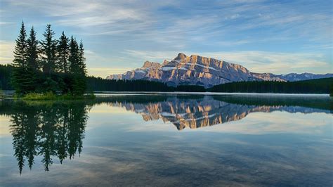 Water Trees Banff National Park Mountains Alberta Clouds Forest