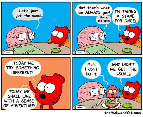 The Usual Awkward Yeti Heart And Brain Comic Bones Funny