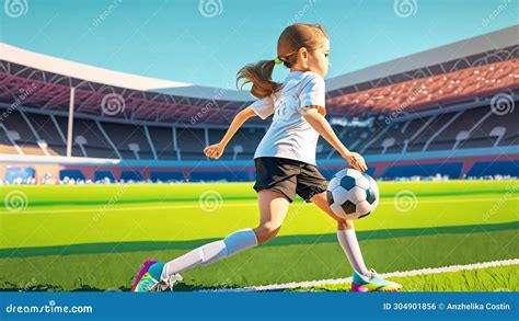A Young Girl Football Player In Colors Of National Germany Football