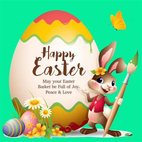 You can use our free easter card templates to beautifully share an easter celebration quote to your social media followers. Happy Easter Greeting Card Wishes Egg Bunny Flowers Spring Template | PosterMyWall