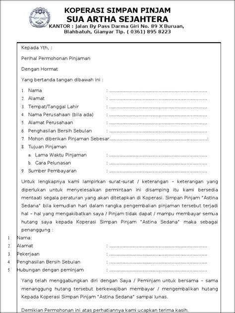 Contoh Surat Perjanjian Pinjaman Koperasi Simpan Pinjam Syariah Surat