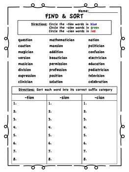 These free worksheets are printable and designed to accommodate any lesson plan for reading that includes. Phonics Word Work: -tion, -sion, -cian | Phonics words ...