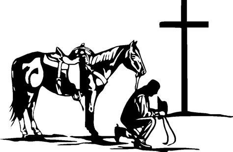 Cowboy Praying At Cross With Horse Vinyl Decal Sticker 75 Wide