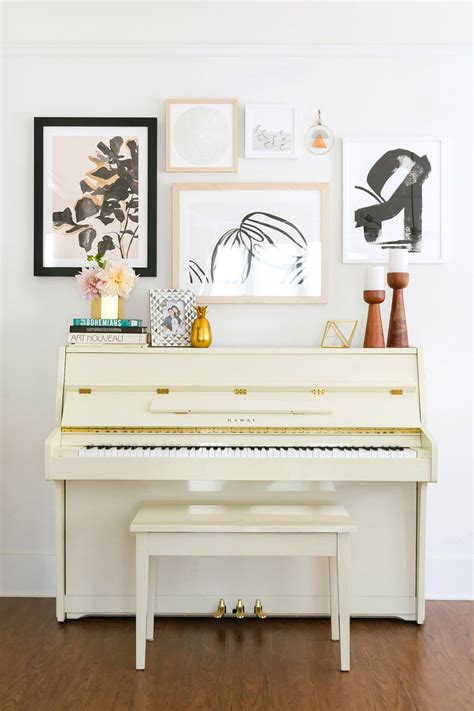 Gorgeous Cream Piano With Gallery Wall Above Piano Living Rooms Living