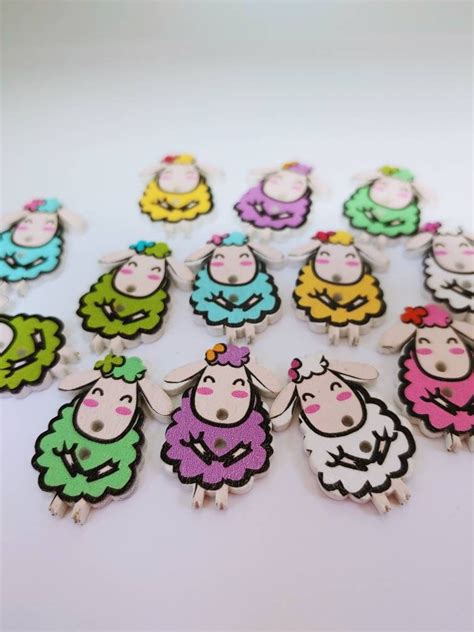 Sheep Buttons Wood Sheep Button Set Of 6 Wood Buttons Sewing Buttons