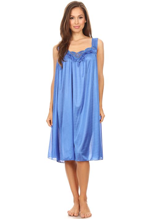 Lati Fashion Women Nightgown Sleepwear Female Sleep Dress Nightshirt Royal L