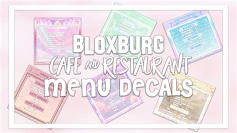 Bloxburg Menu Decals Decal Id Codes Cafe And Restaurants Part 1 Youtube