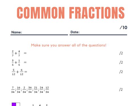 Mathematics Common Fractions Worksheet For Grade 4 • Teacha