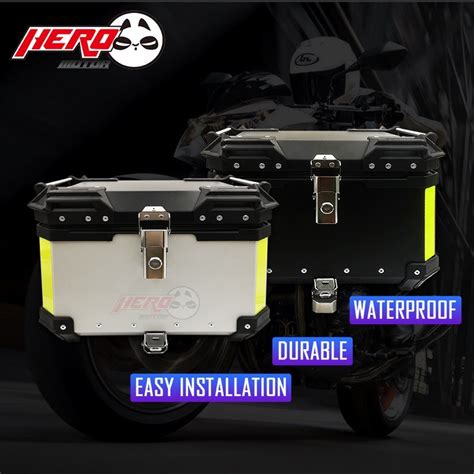 Motorcycle Aluminum Top Box 45l Universal Waterproof Storage Silver