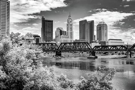 Columbus Ohio Skyline From North Bank Park In Black And White