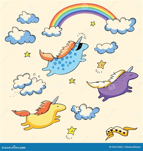 Flying Unicorns And Rainbow Stock Illustration Illustration Of Cute