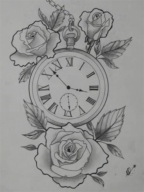 Clock With Roses Drawing Paintingsofrockstars