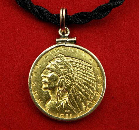 Gold 1911 5dollar Half Eagle Indian Head Gold Coin Pendant 14k Etsy