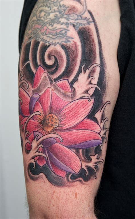 awesome fullsleeve lotus tattoo - Design of TattoosDesign of Tattoos