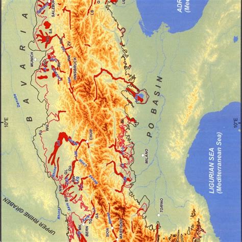 Relief Map Of The Alpine Region Showing The Limits Of The Last Glacial