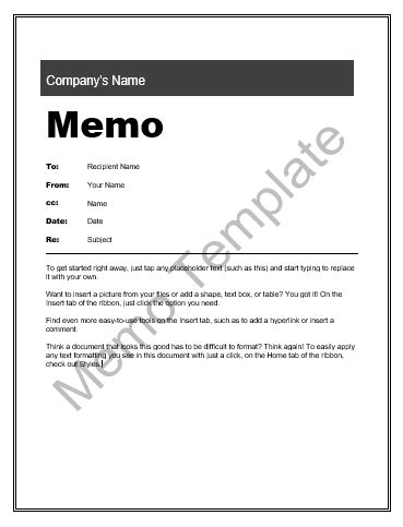 A memo is an informal official note in which brief note, summary, reminder or records are mentioned and they are sent from one employee to another in the same company as a mean of communication. Printable Memo Template | Free Word Templates