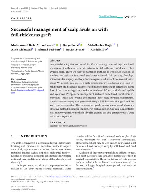 Pdf Successful Management Of Scalp Avulsion With Full Thickness Graft