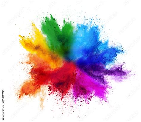 Colorful Rainbow Holi Paint Color Powder Explosion Isolated White