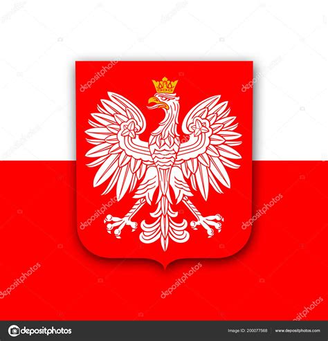 Poland Flag White Royal Eagle Coat Arms Poland Vector Patriotic Stock