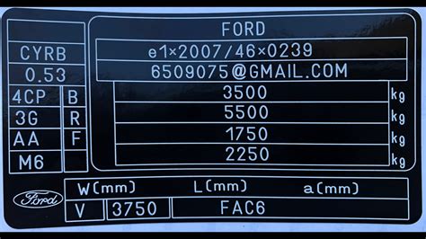 Premium Ford Transit Data Sticker Pillar Vin Tag Id Door Jamb Decal