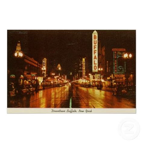 Downtown Buffalo Ny At Night Vintage Poster Photo Postcards Vintage