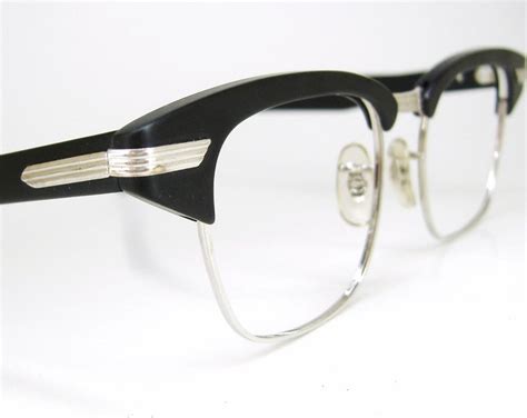 vintage mens 50s black browline eyeglasses frame nos never worn 12k gf etsy