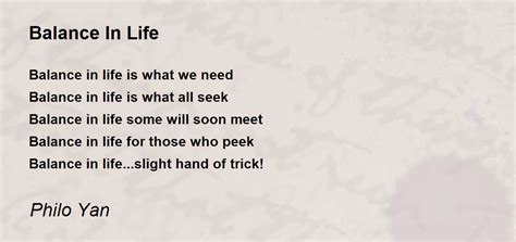Balance In Life Poem by Philo Yan - Poem Hunter