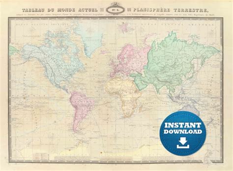 Digital Old World Map Printable Download Vintage World Map Etsy