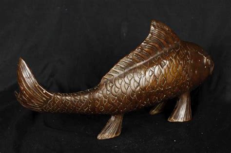 Japanese Bronze Koi Carp Goldfish Bish Statue Sculpture