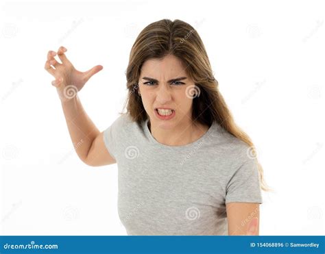 Portrait Of A Beautiful Young Woman With Angry Face Looking Furious Human Expressions And