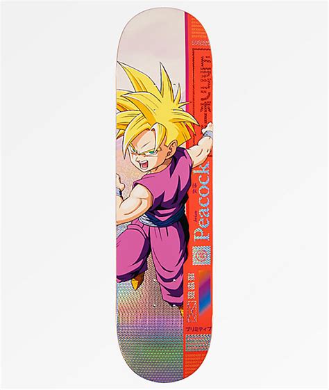 All the new primitive x dbz 2 skateboards feature a shiny background with our favorite saiyans and worst enemies in battle stance! Primitive x Dragon Ball Z Peacock Gohan 8.25" Skateboard ...