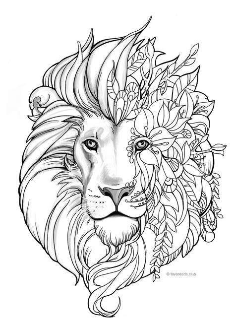 Kids party games, birthday favor. Fantasy Lion Printable Adult Coloring Page from Favoreads ...