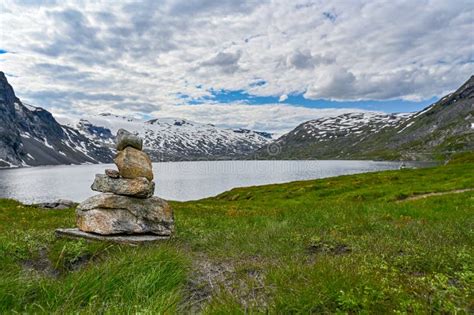 Mound Of Stones Near A Lake In The Mountains Of Norway Stock Image