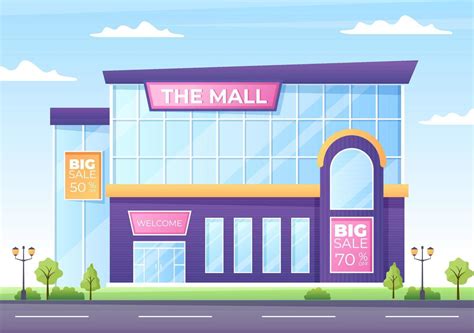 Modern Shopping Mall Building Background Illustration With Exterior And