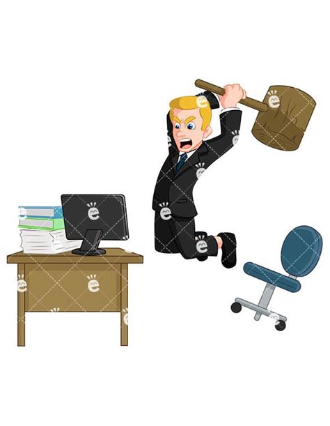 Angry Businessman Smashing Computer Cartoon Vector Clipart Friendlystock Business Man Free