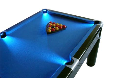 Presenting a pool table and neon table used as for a background scene or as a product of mini pool games. Strikeworth Aurora British 6 foot Pool Table with LED Lighting