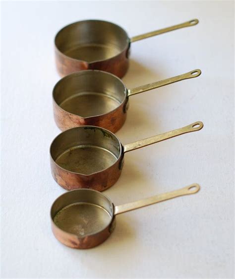 Set Of 4 Vintage Copper Measuring Cups With Brass Handles Etsy