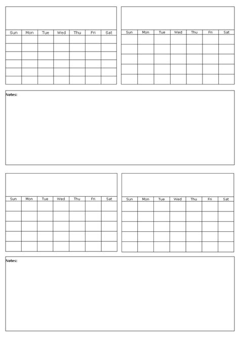 Four Months On A Page Blank Calendar Template