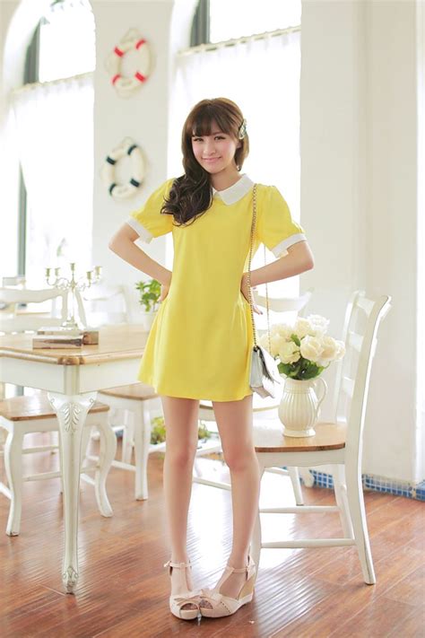 Korean Dresses Assorted Colors Slender Lapel Cloth Mf 9953 Yellow Korean Dresses Fashion Dresses