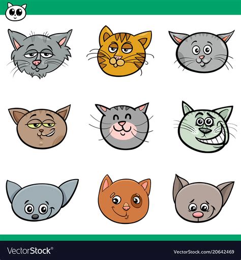 Funny Cats Heads Set Cartoon Royalty Free Vector Image