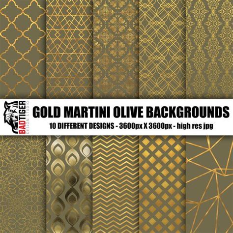 Martini Olive Gold Pattern Damask Texture Digital Paper Gold Pattern