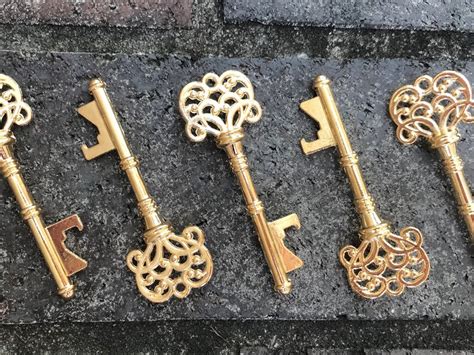 Skeleton Key Bottle Openers Gold Brass Antique Key Wedding Etsy