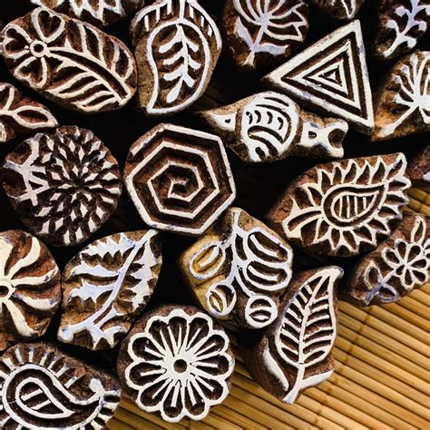 Wood Pottery Stamps Set Of 5 Hand Carved Patterntexture Etsy Hand