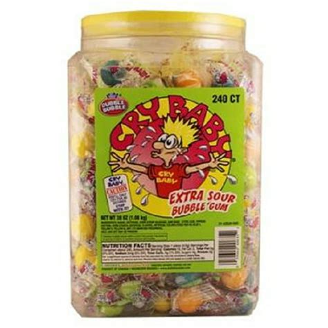 Product Of Cry Baby Extra Sour Bubble Gum Jar Count 240 Sugar