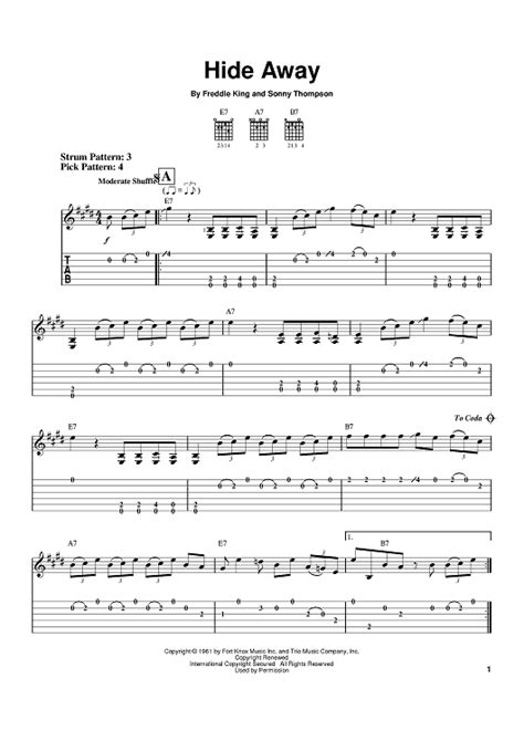 Hide Away Sheet Music By Eric Clapton Bluesbreakers Freddie King For