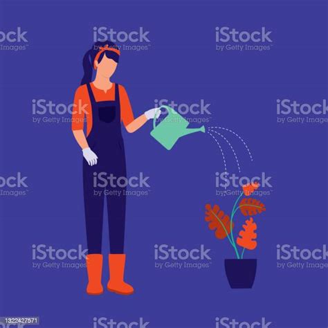 Female Gardener Watering Plant Agriculture Occupation Concept Vector