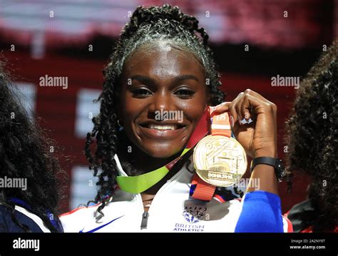 Great Britains Dina Asher Smith With The Gold Medal In The 200 Metres Women Final Race During
