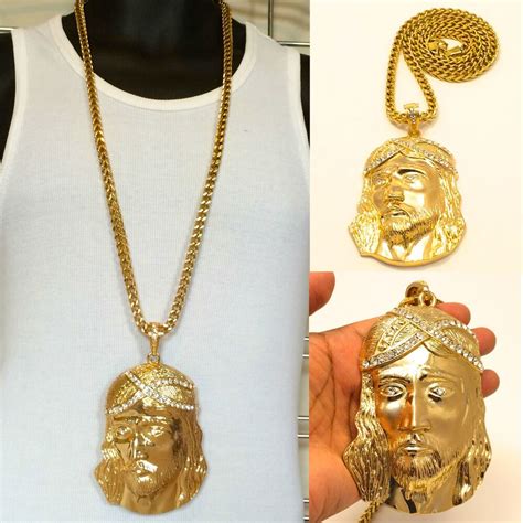 This big, bold, best gold chain for men is a timeless piece that would be a great gift, to give or receive. MENS X-LARGE GOLD JESUS PENDANT 36" 8mm STAINLESS STEEL FRANCO CHAIN NECKLACE | eBay
