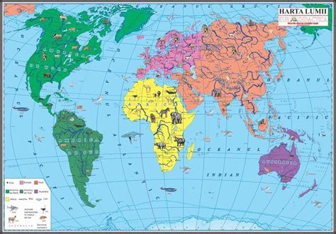 Click pe markerele de pe harta pentru detalii si rezervari! Harta lumii pentru copii -1400x1000 mm - MagulCuAripi.ro