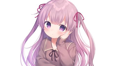 Download 2560x1440 Cute Anime Girl Purple Hair Loli Mood Blushes
